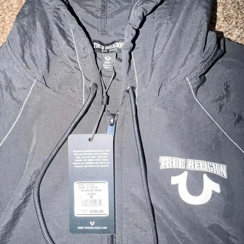 True Religion Hooded Nylon Track Jacket Black M